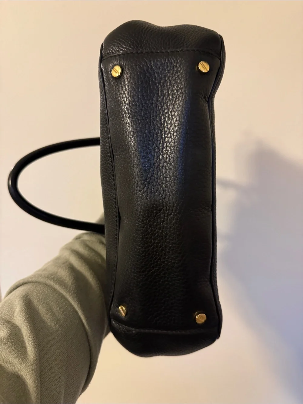 Tory Burch Amanda Black Pebbled Leather Satchel Bag Gold Logo